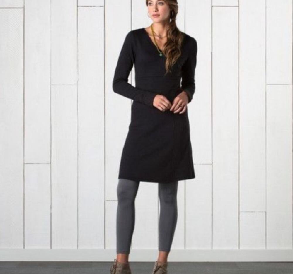 Toad&Co Finlay Dress Womens Small Charcoal A Line Faux Wrap Outdoor Zip Pocket